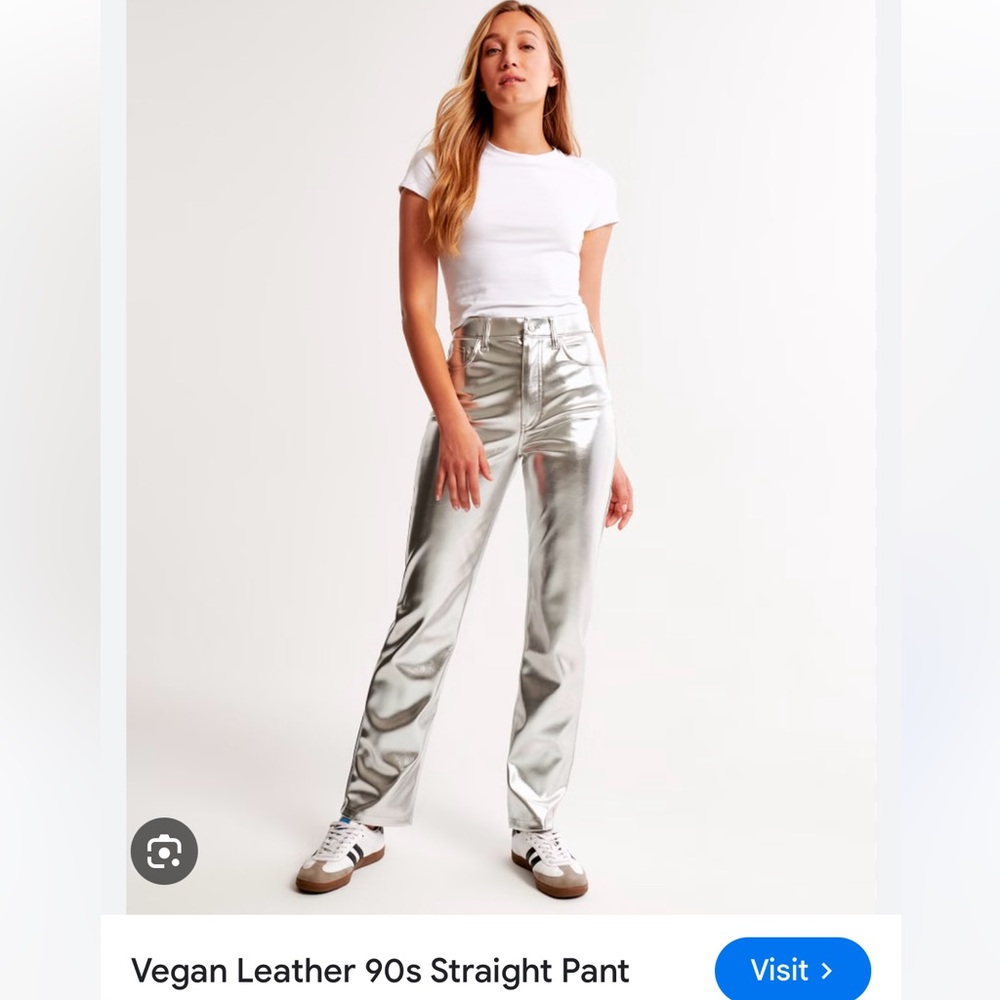 Abercrombie & Fitch Silver Vegan Leather 90s Straight Pants